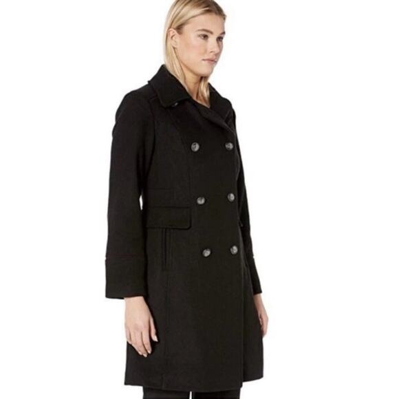NWT Vince Camuto Double Breasted Black Wool Winter Coat - Picture 2 of 9